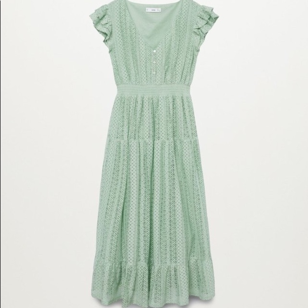 Mint Mango MNG dress, size 4 green midi maxi short sleeve